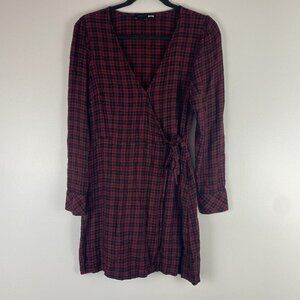 Sanctuary Women's Flannel Wrap Style Dress Size 8 Red Black Plaid Rayon Fall